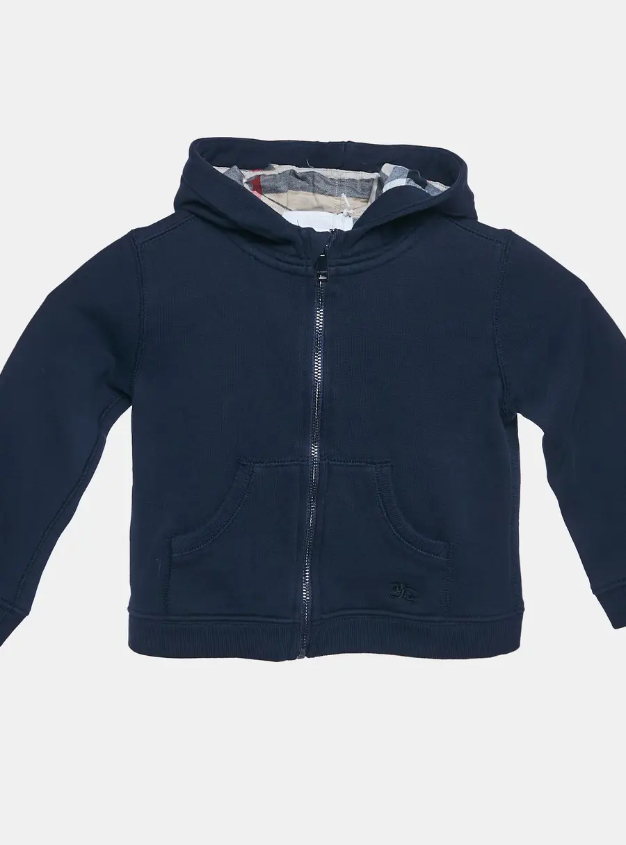 Burberry Children Kids Navy Blue Cotton Knit Zip-Up Hooded Jacket 2 Yrs