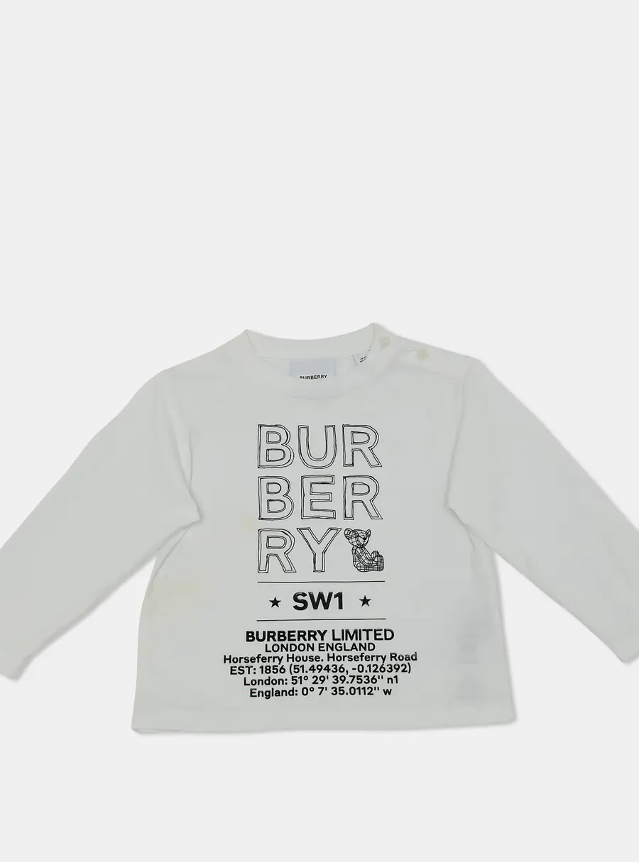 Burberry Kids Logo Print White Cotton Long Sleeve T-Shirt 18 M