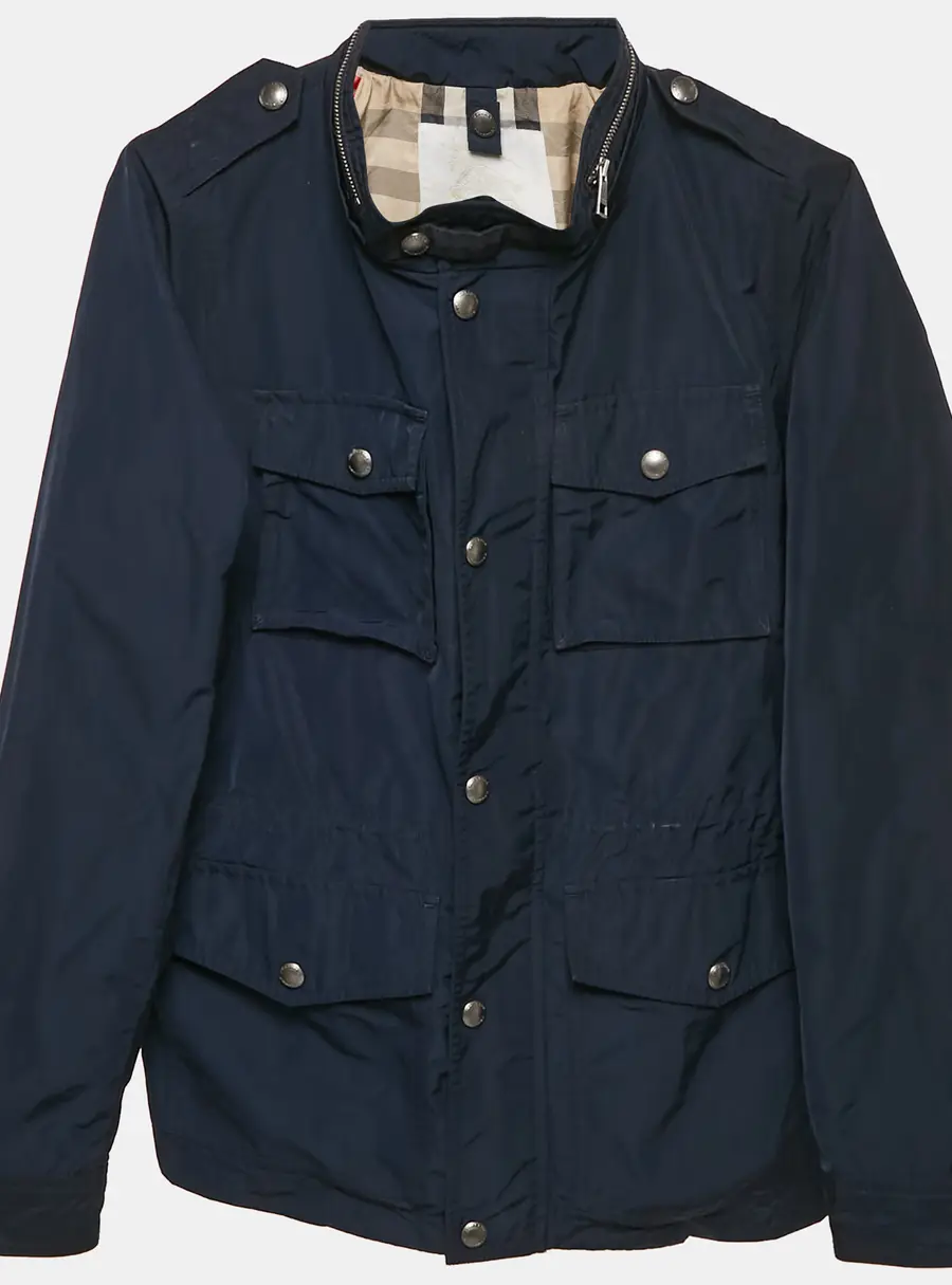 Burberry Kids Navy Blue Synthetic Zip-Up Jacket 14 Yrs