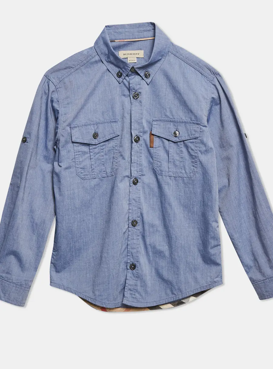 Burberry Kids Blue Chambray Long Sleeve Shirt 5 Yrs