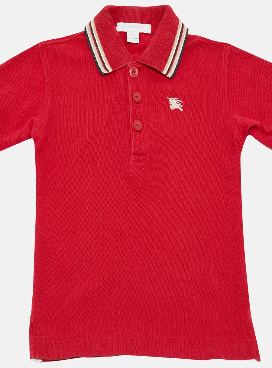 Burberry Kids Red Pique Cotton Polo T-Shirt 6M
