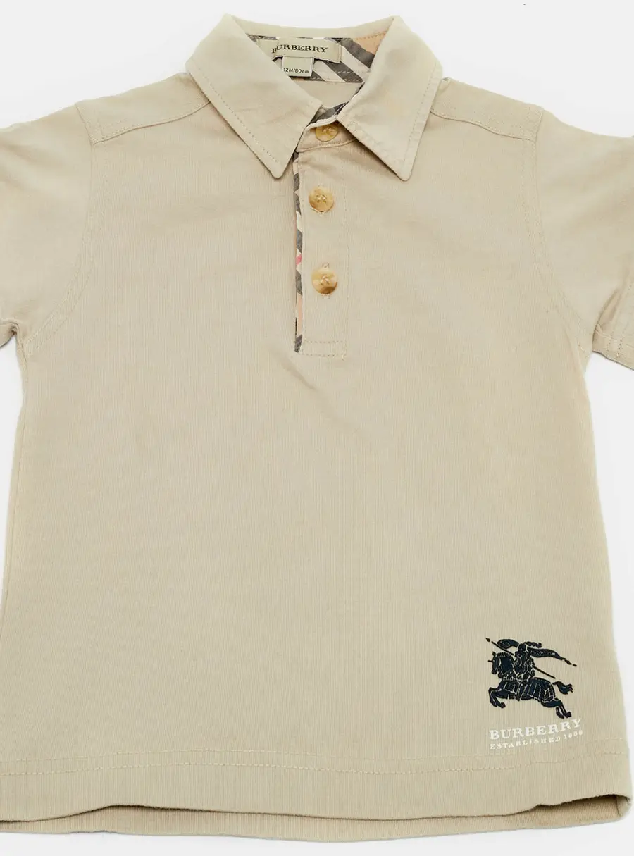 Burberry Kids Beige Cotton Jersey Polo T-Shirt 12M