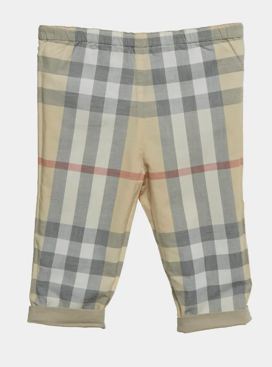 Burberry Children Beige Check Roll-Up Cotton Pants 12M
