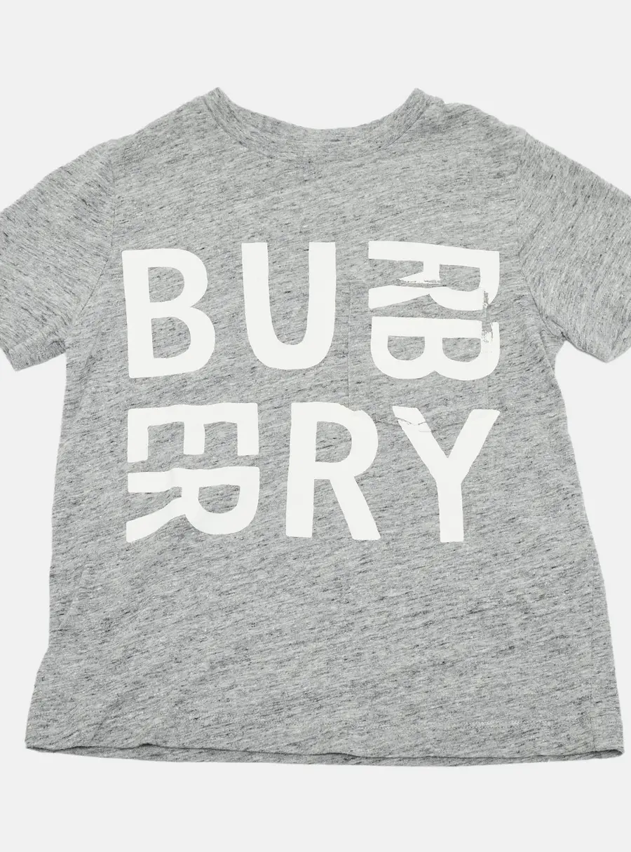 Burberry Children Grey Logo Print Jersey T-Shirt 6 Yrs