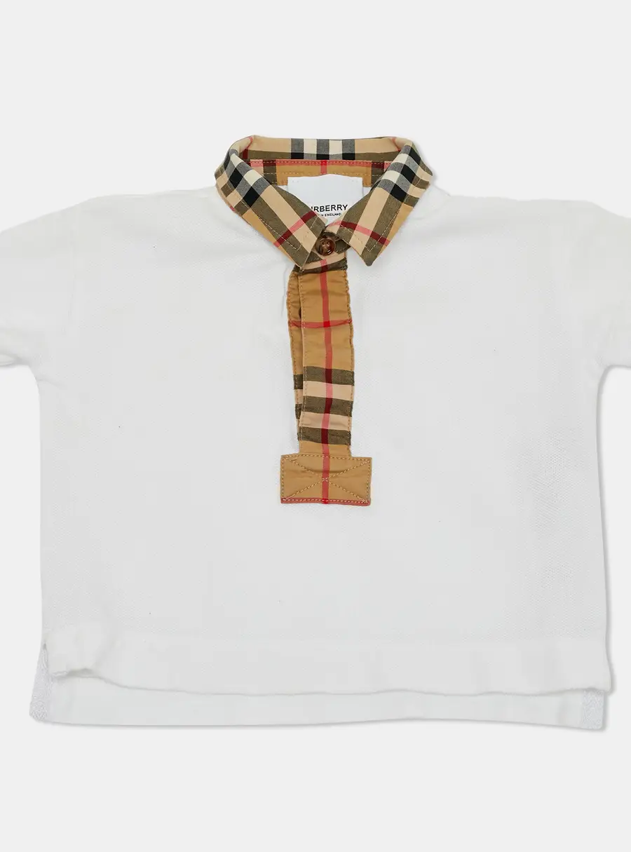 Burberry Kids White Checks Cotton Polo T-Shirt 6M