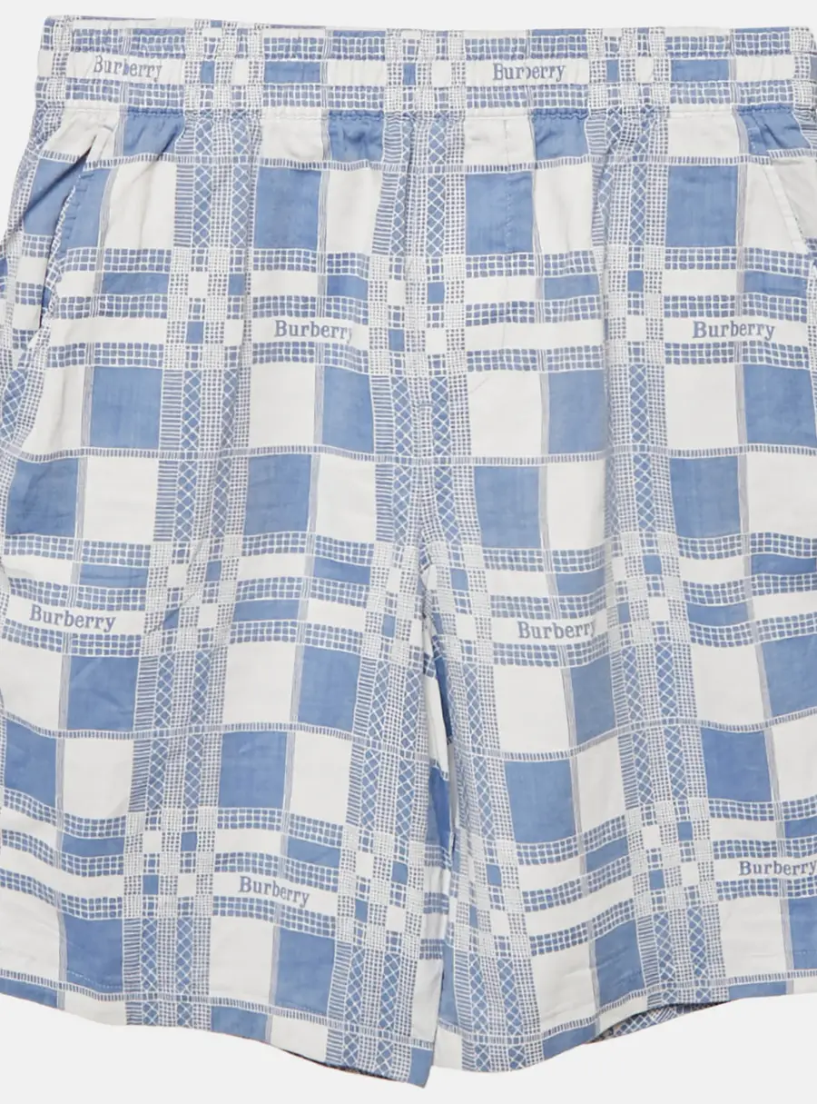Burberry Kids Blue Checks Cotton Shorts 14Yrs