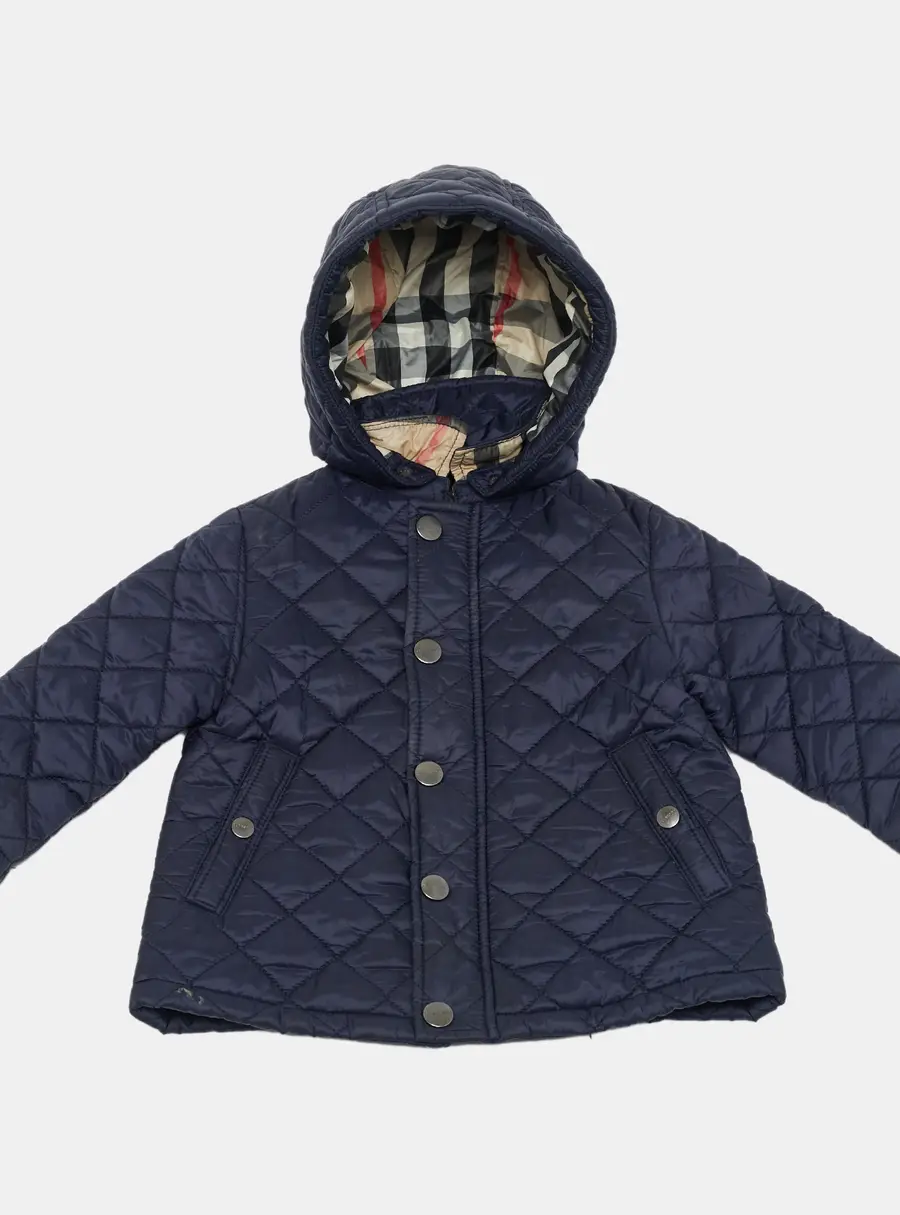 Burberry Children Navy Blue Nylon Quilted Jacket 9M