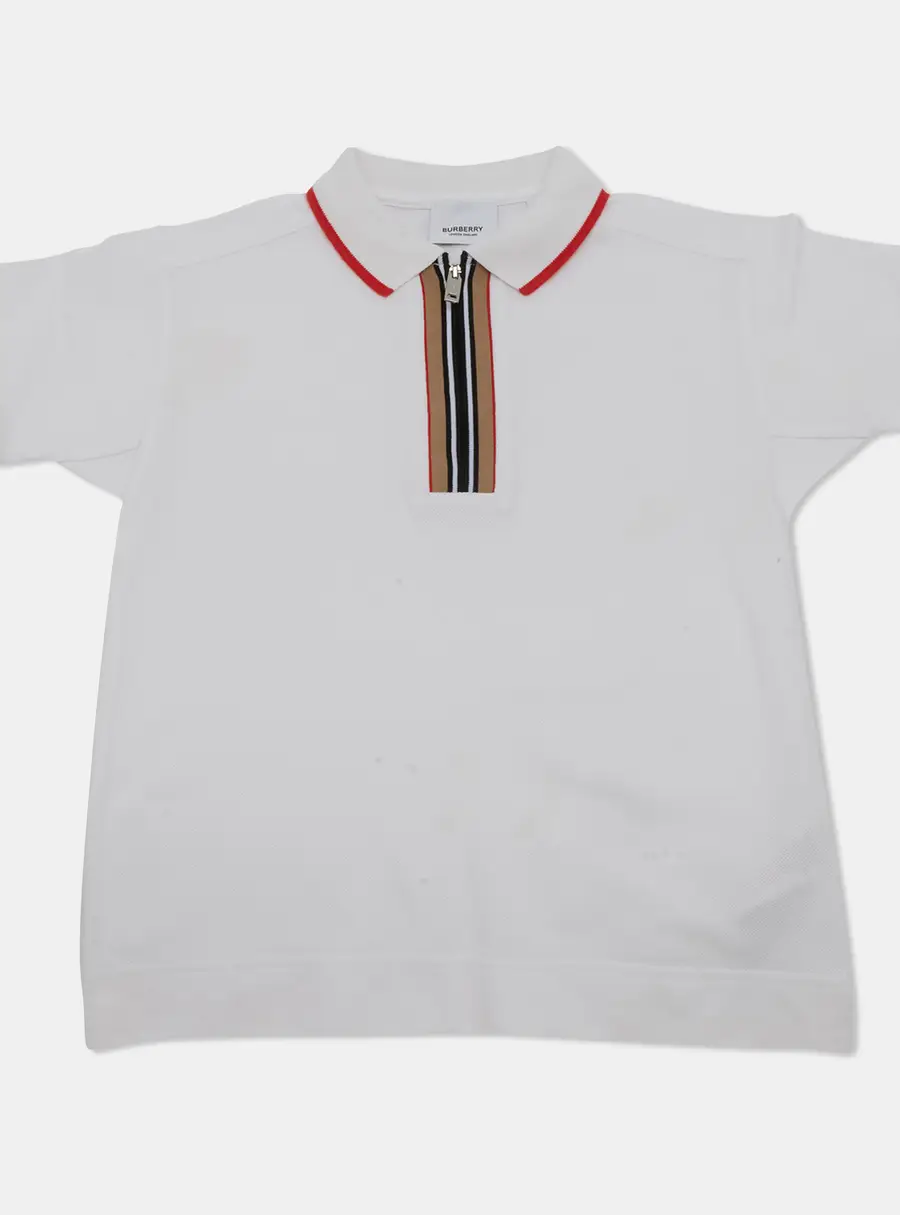 Burberry Kids White Pique Zip-Up Polo T-Shirt 8Yrs