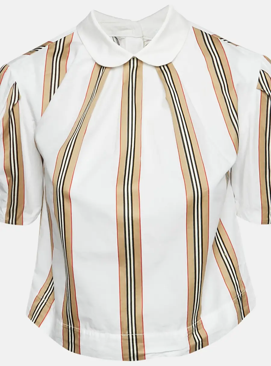 Burberry White Cotton Nova Stripe Detail Button Back Top 10yrs