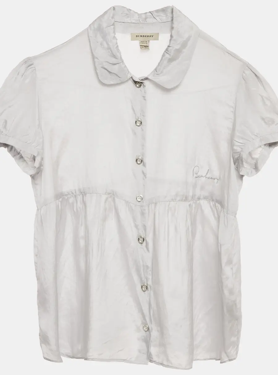 Burberry Light Grey Silk and Cotton Button Front Top 16 Yrs