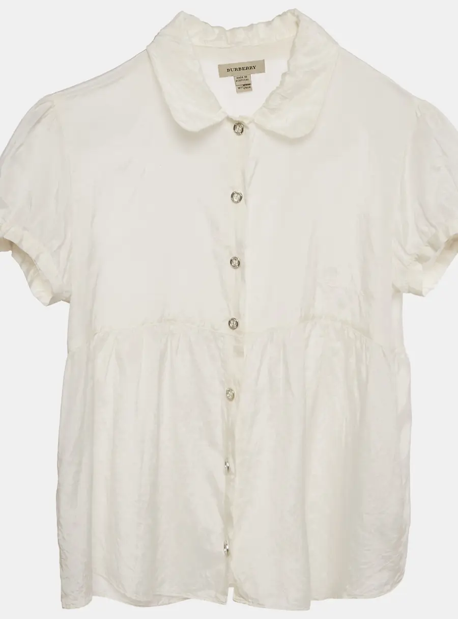 Burberry Kids White Silk and Cotton Button Front Top 16 Yrs