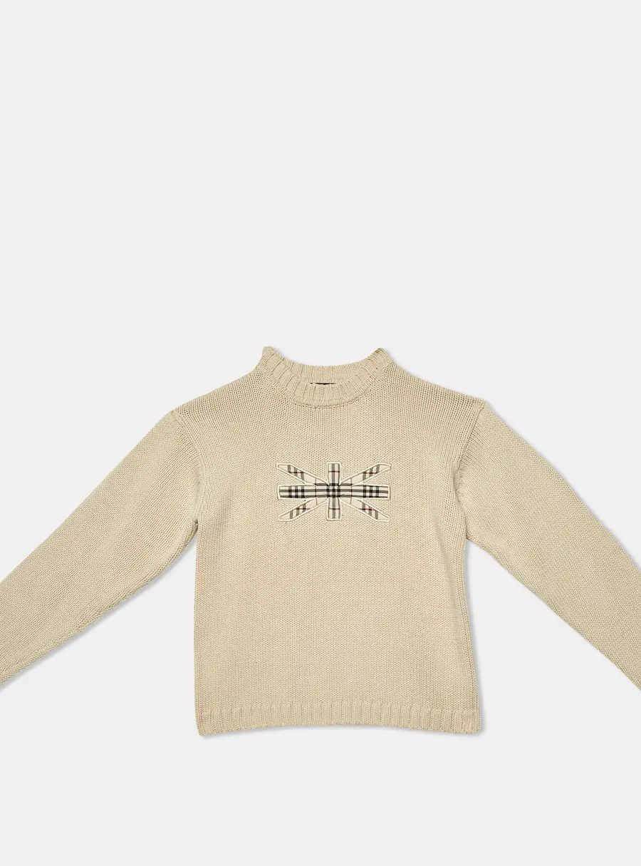 Burberry Beige Embroidered Cotton Full Sleeve Jumper 10 Yrs