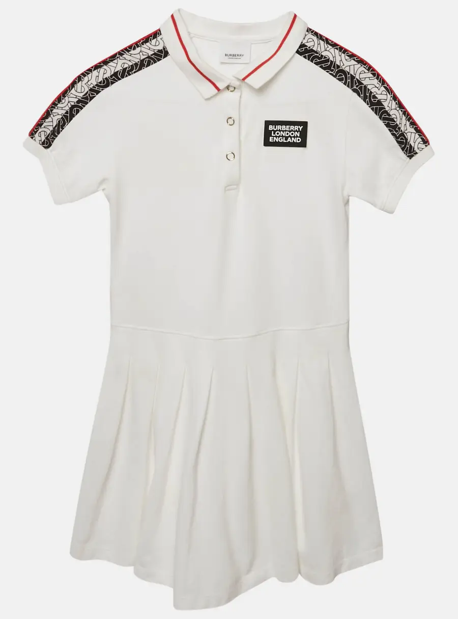 Burberry White Cotton Knit Logo Detail Pleated Dress 10 Years