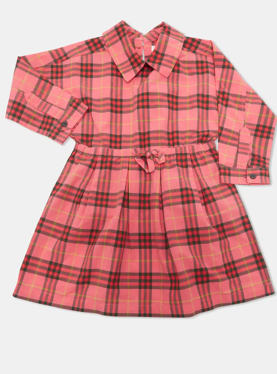 Burberry Kids Pink Check Print Cotton Poplin Dress 12 M