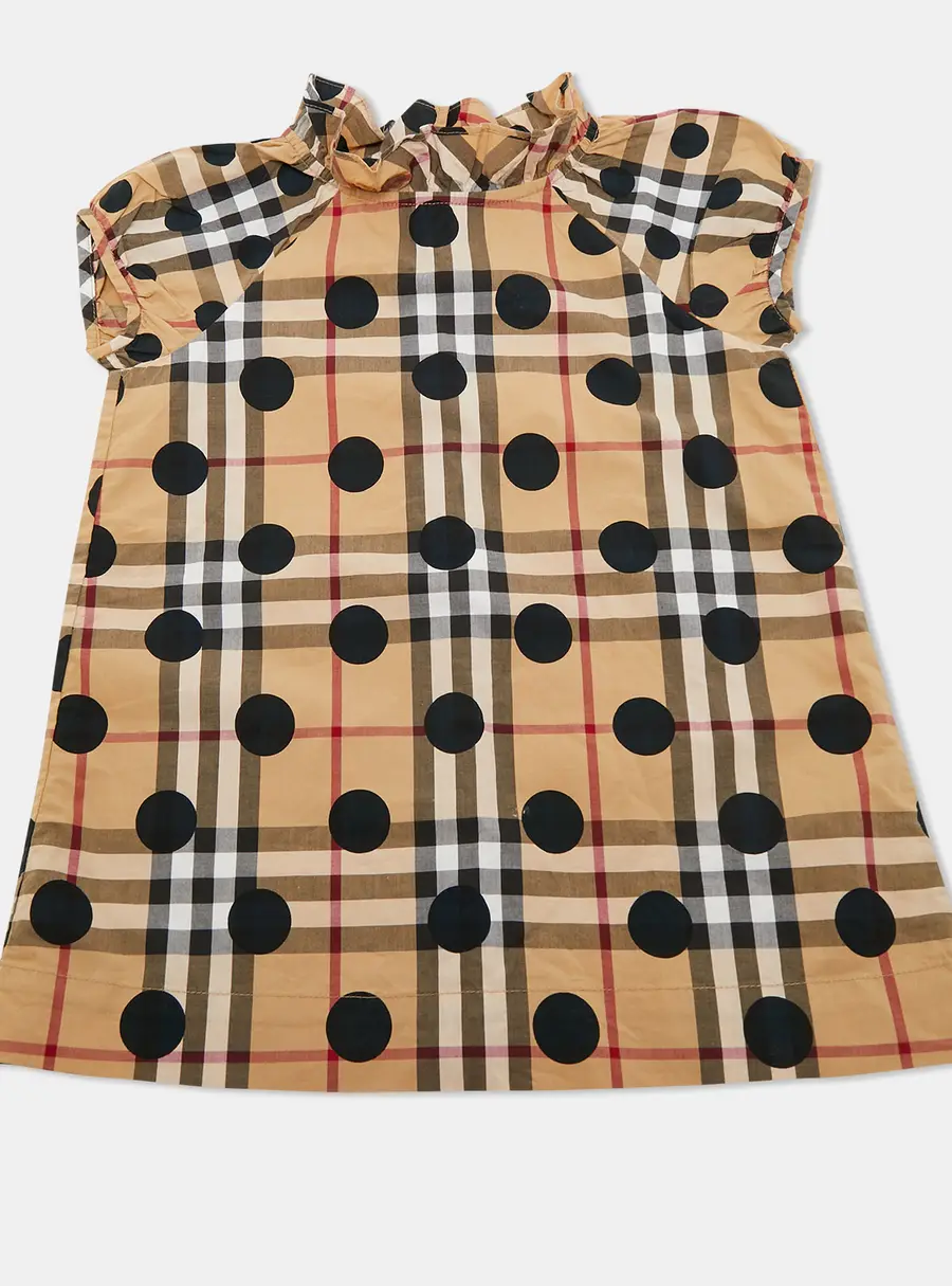 Burberry Children Brown Check Pattern Polka Dots Cotton Dress 18M