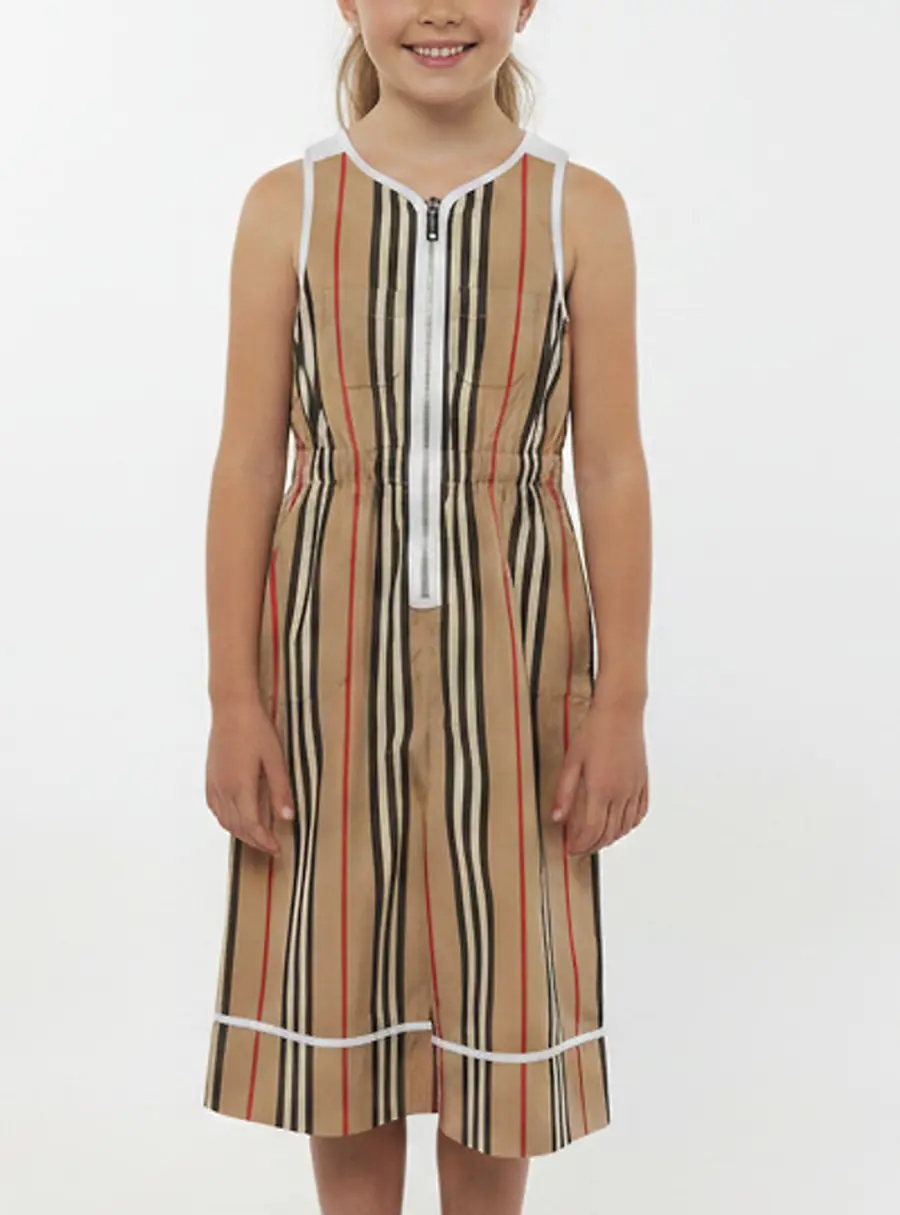 Burberry Kids Beige Striped Poplin Zip-Up Jumpsuit 4 Yrs