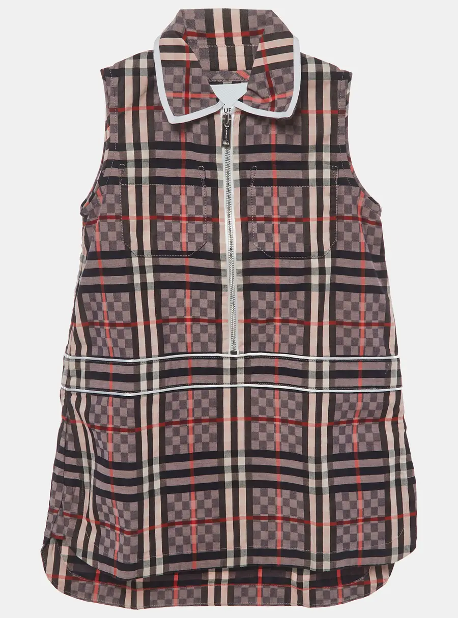 Burberry Kids Pink Checked Cotton Zip-Up Dress 3 Yrs