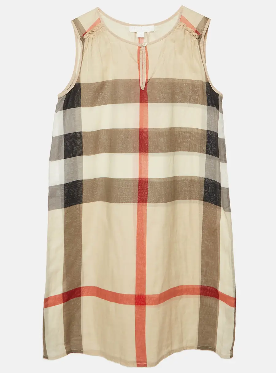 Burberry Beige Nova Check Cotton Sleeveless Dress 12 years