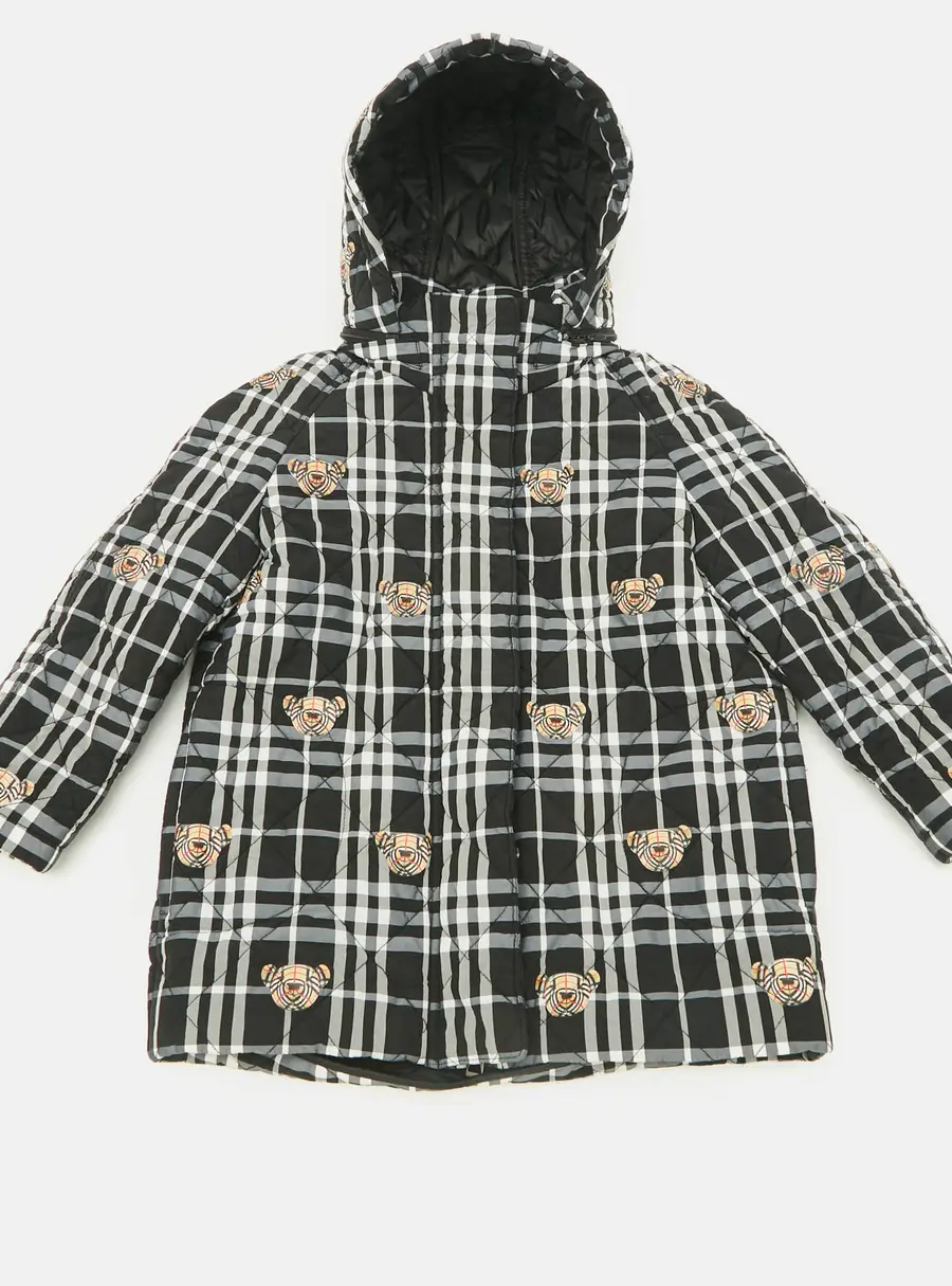 Burberry Kids Monogram Teddy Print Checks Nylon Puffer Jacket 6Yrs