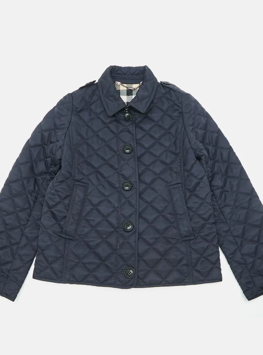 Burberry Kids Navy Blue Synthetic Quilted Jacket 10Yrs