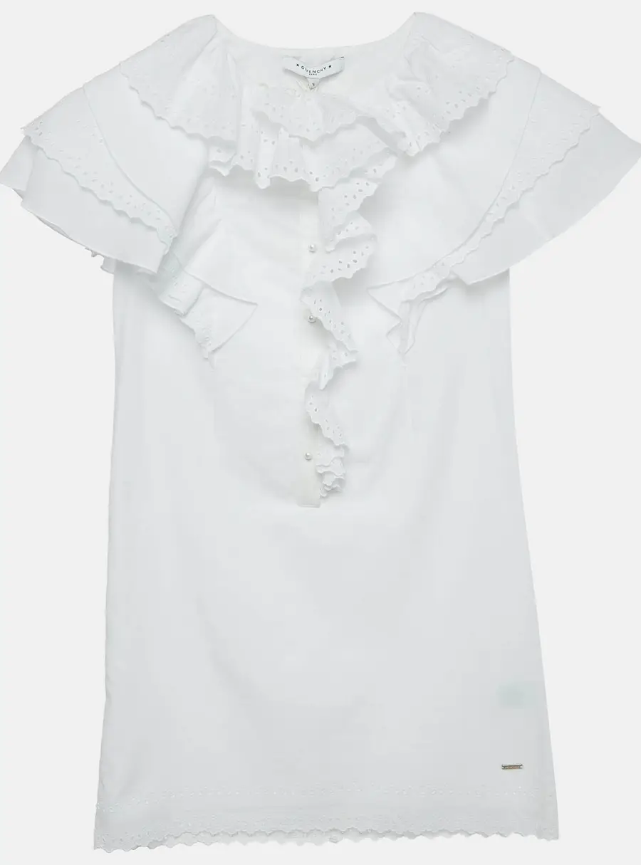 Givenchy Kids White Broderie Fracaise Cotton Ruffled Dress 10 Yrs