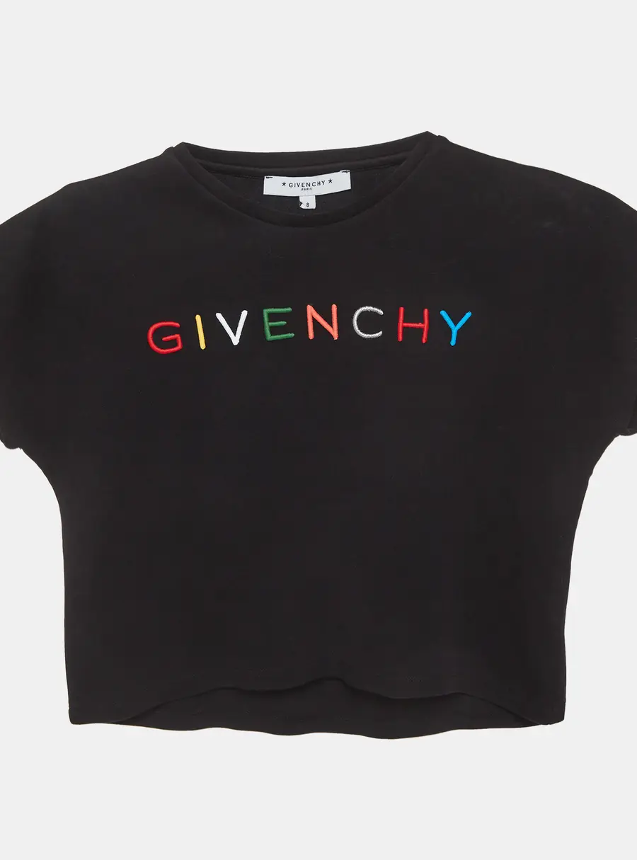 Givenchy Kids Black Logo Applique Jersey Knit T-Shirt 8 Yrs
