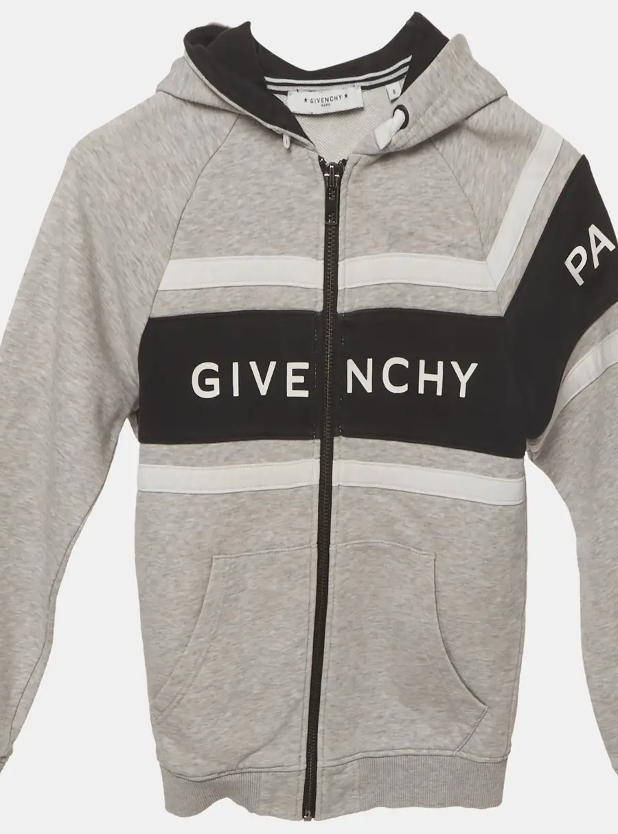 Givenchy Kids Grey Logo Print Cotton Hooded Sweatshirt 8 Yrs