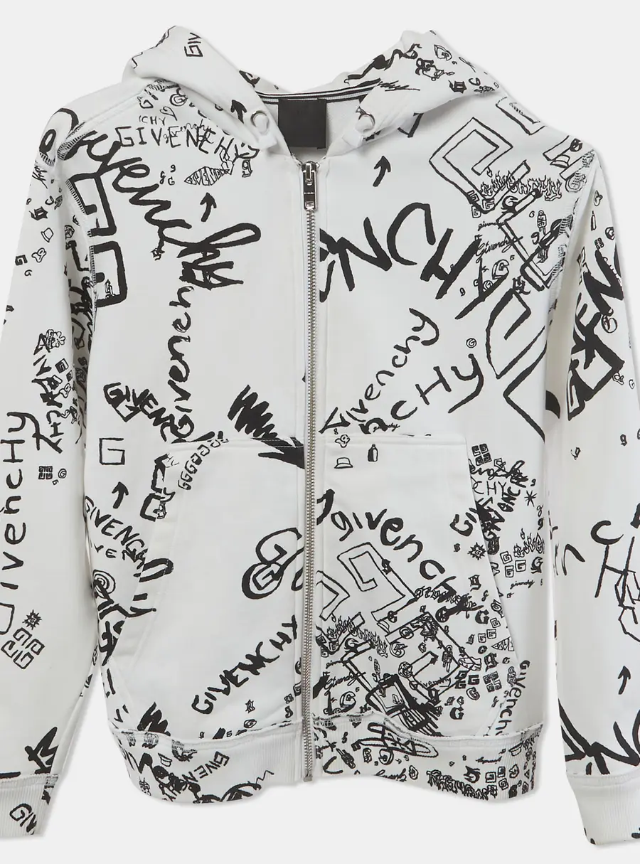 Givenchy Kids White Graffiti Print Cotton Knit Hoodie 10 Yrs
