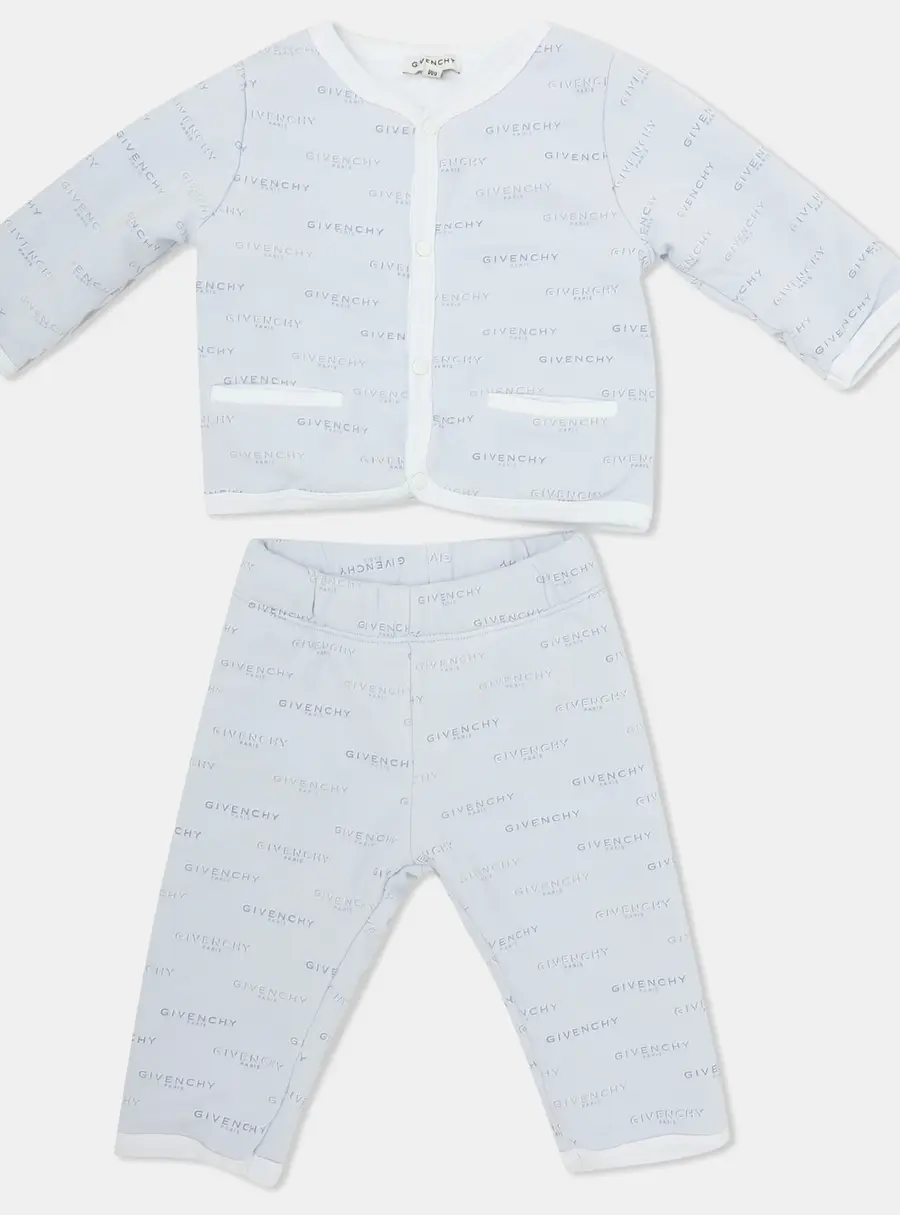 Givenchy Light Blue Logo Printed Stretch Cotton Set 6M