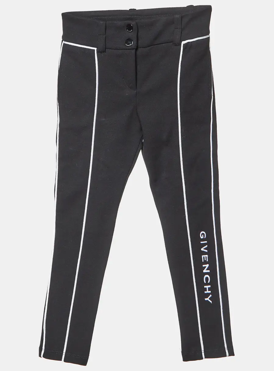 Givenchy Kids Black Cotton Blend Logo Embroidered Pants 4 Yrs