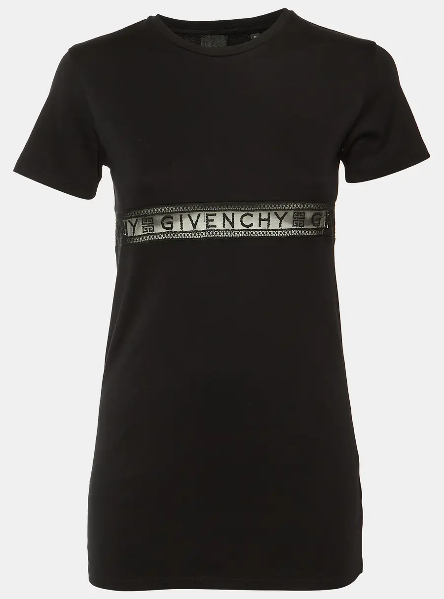 Givenchy Kids Black Mesh Embroidered Logo Detail Cotton Shirt Dress 10Yrs