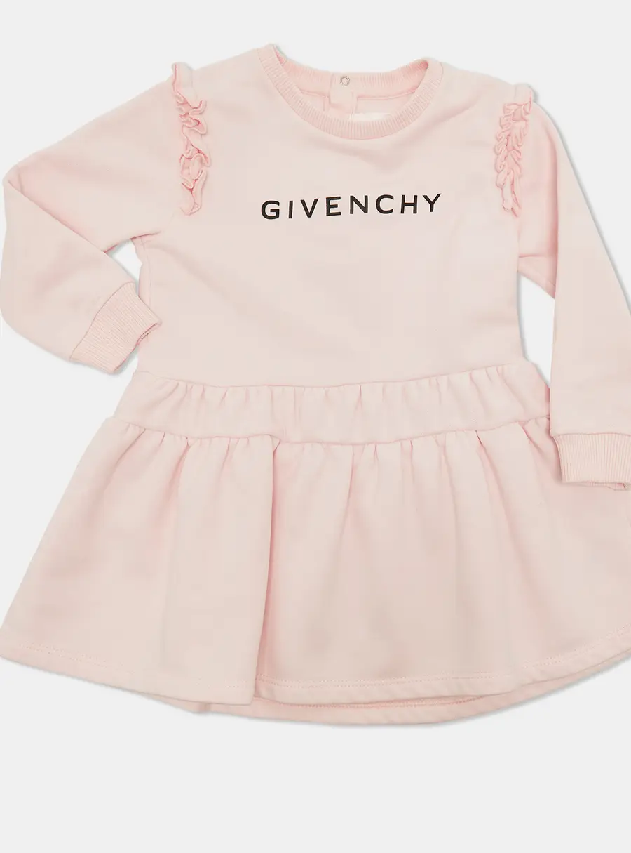 Givenchy Kids Pink Logo Print Cotton Ruffled Dress 2Yrs