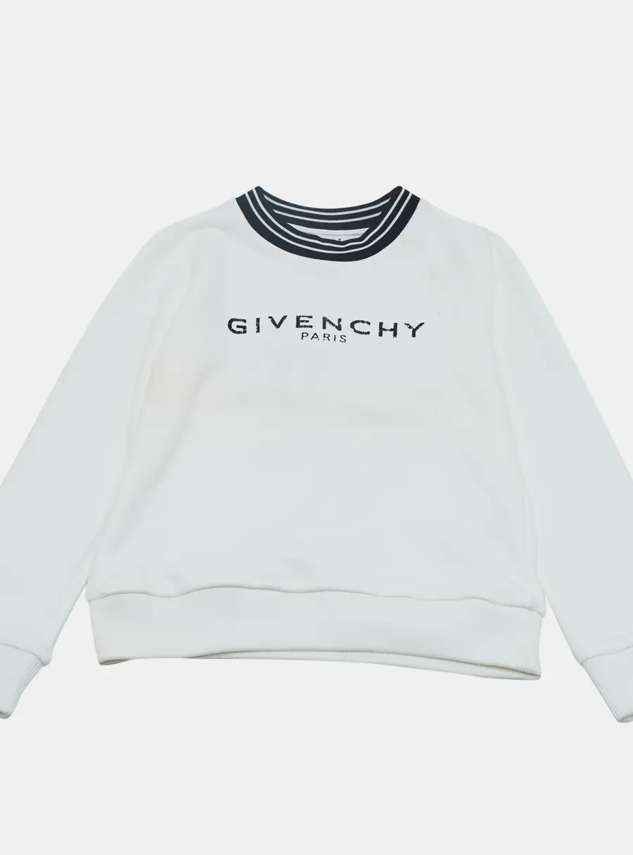 Givenchy Kids White Logo Cotton Blend Striped Collar Sweater 6 Yrs