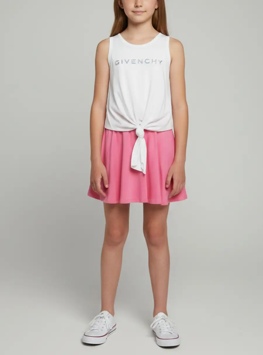 Givenchy Kids White/Pink Logo Graphic Knotted Jersey Dress 12 Yrs