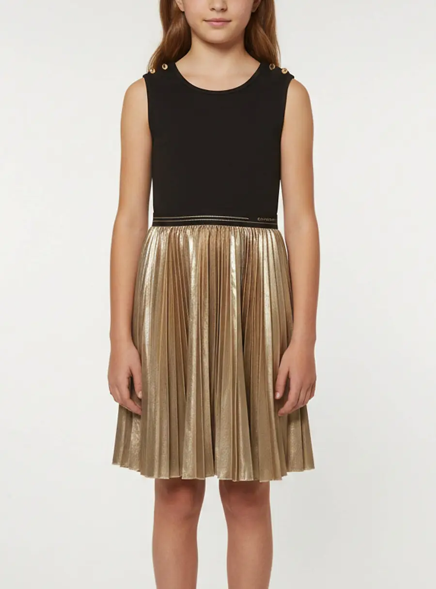 Givenchy Kids Black/Gold Lame Plisse Sleeveless Dress 10 Yrs