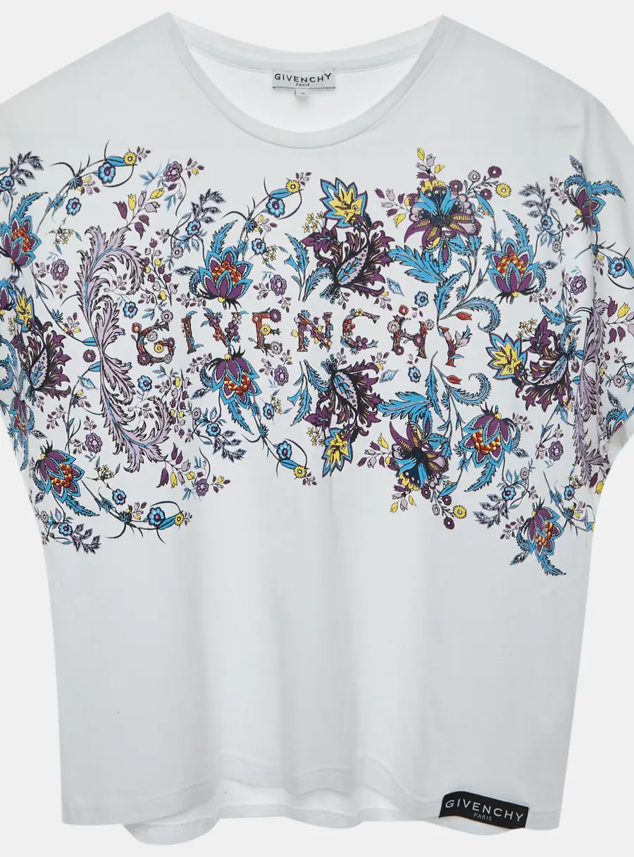 Givenchy Kids White Floral Print Logo Jersey T-Shirt 12 Yrs