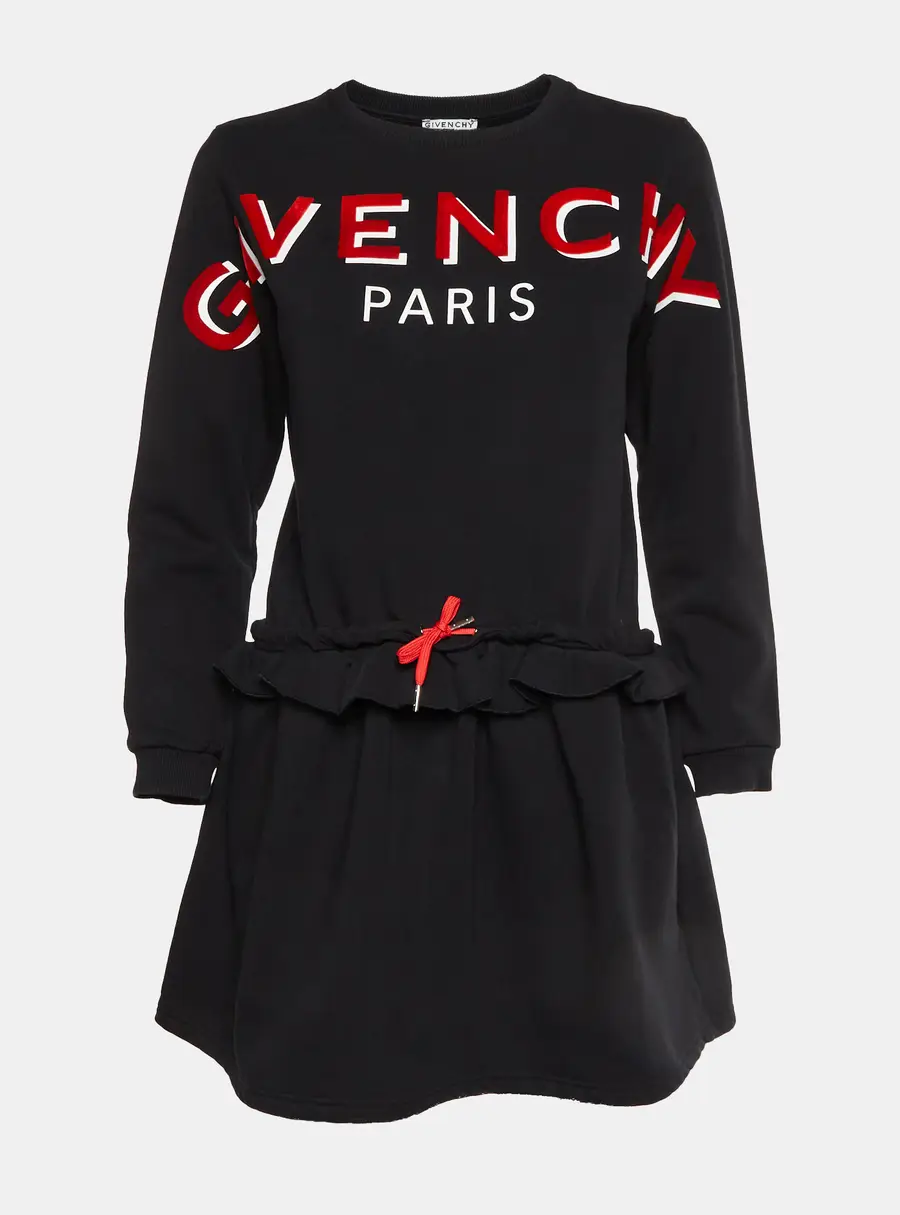 Givenchy Kids Black Logo Print Cotton Knit Sweater Dress 12+ Yrs