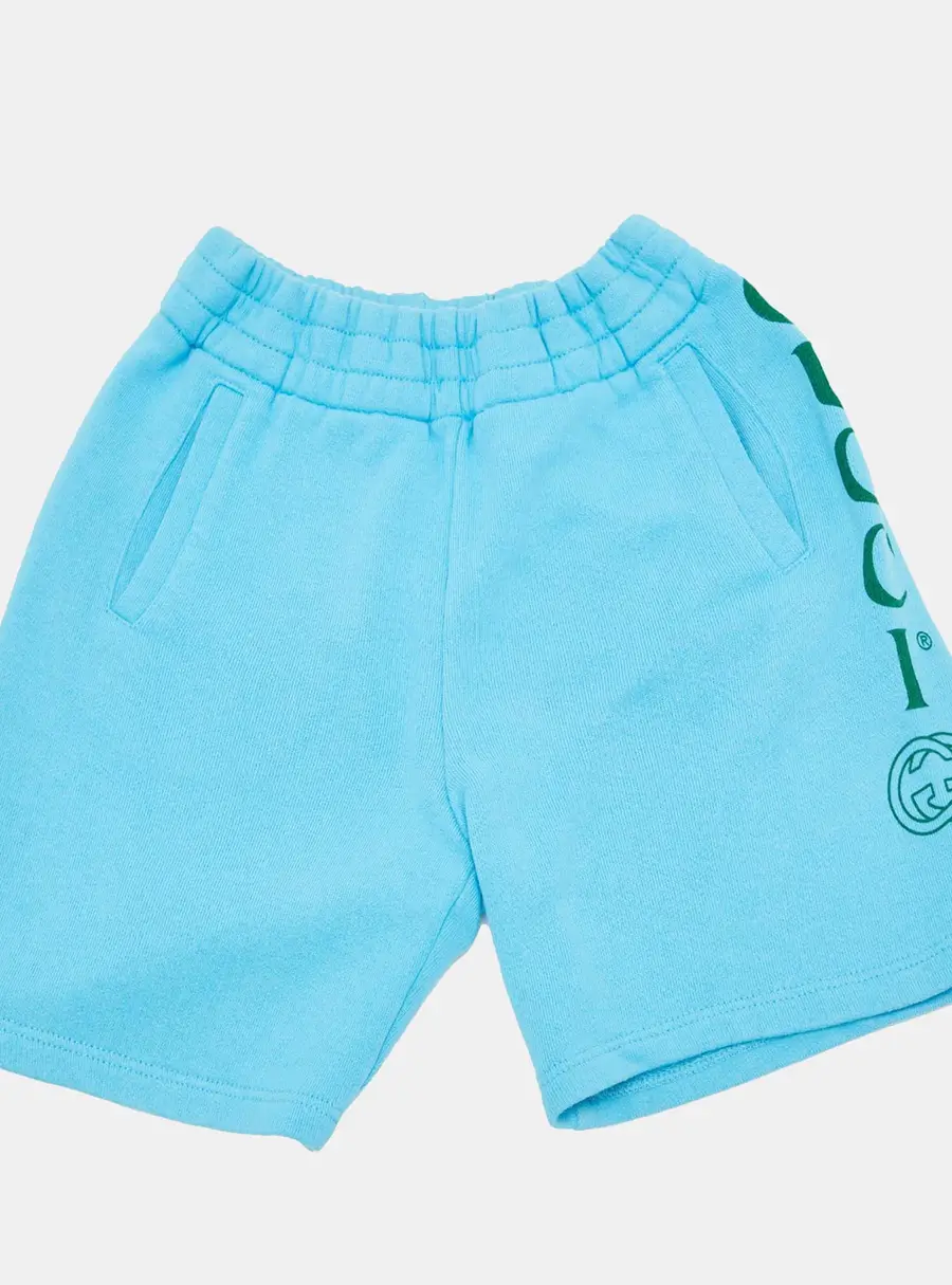 Gucci Kids Blue Logo Print Cotton Shorts 6 Yrs