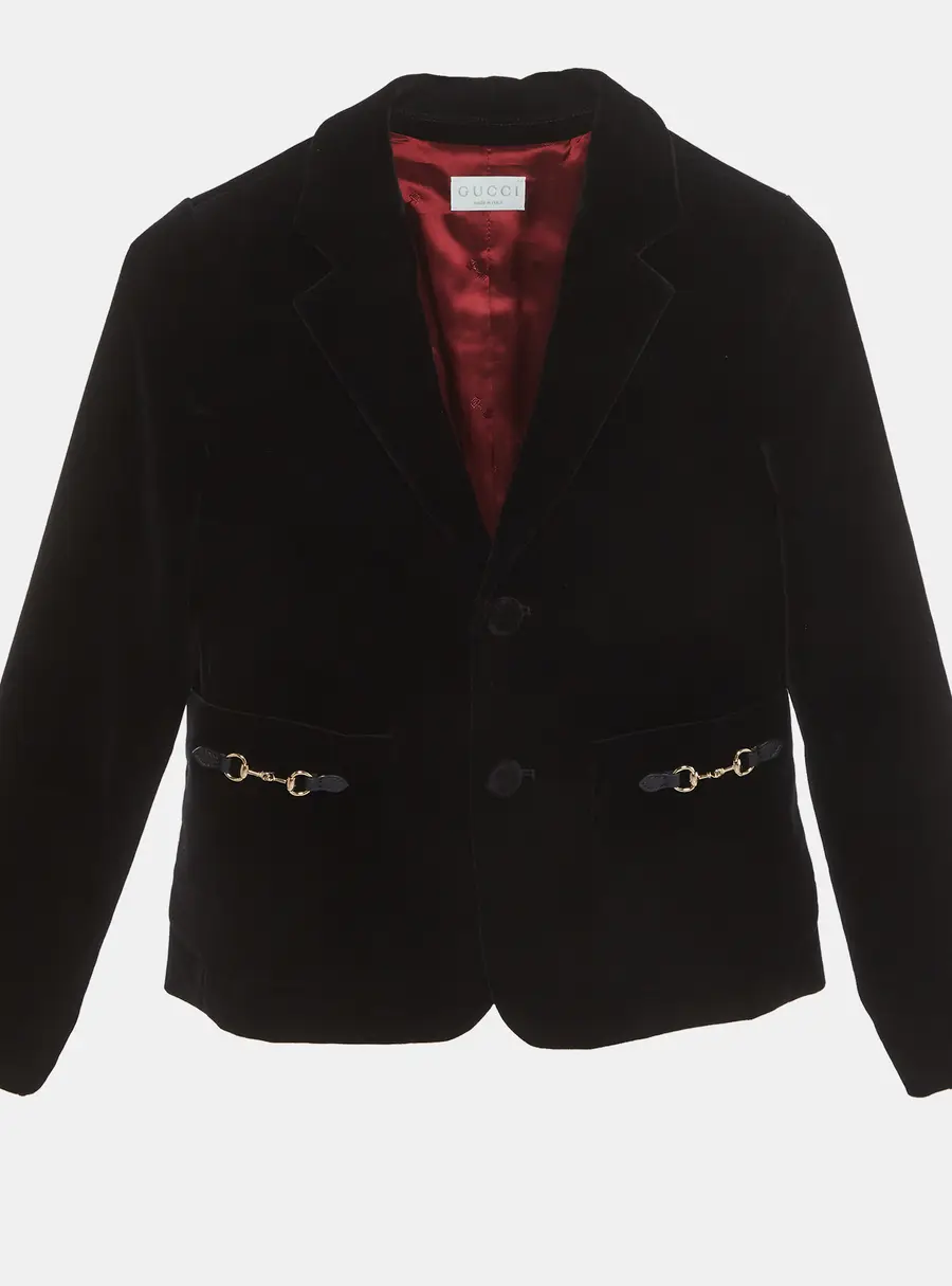 Gucci Kids Black Velvet Horsebit Single Breasted Blazer 8 Yrs