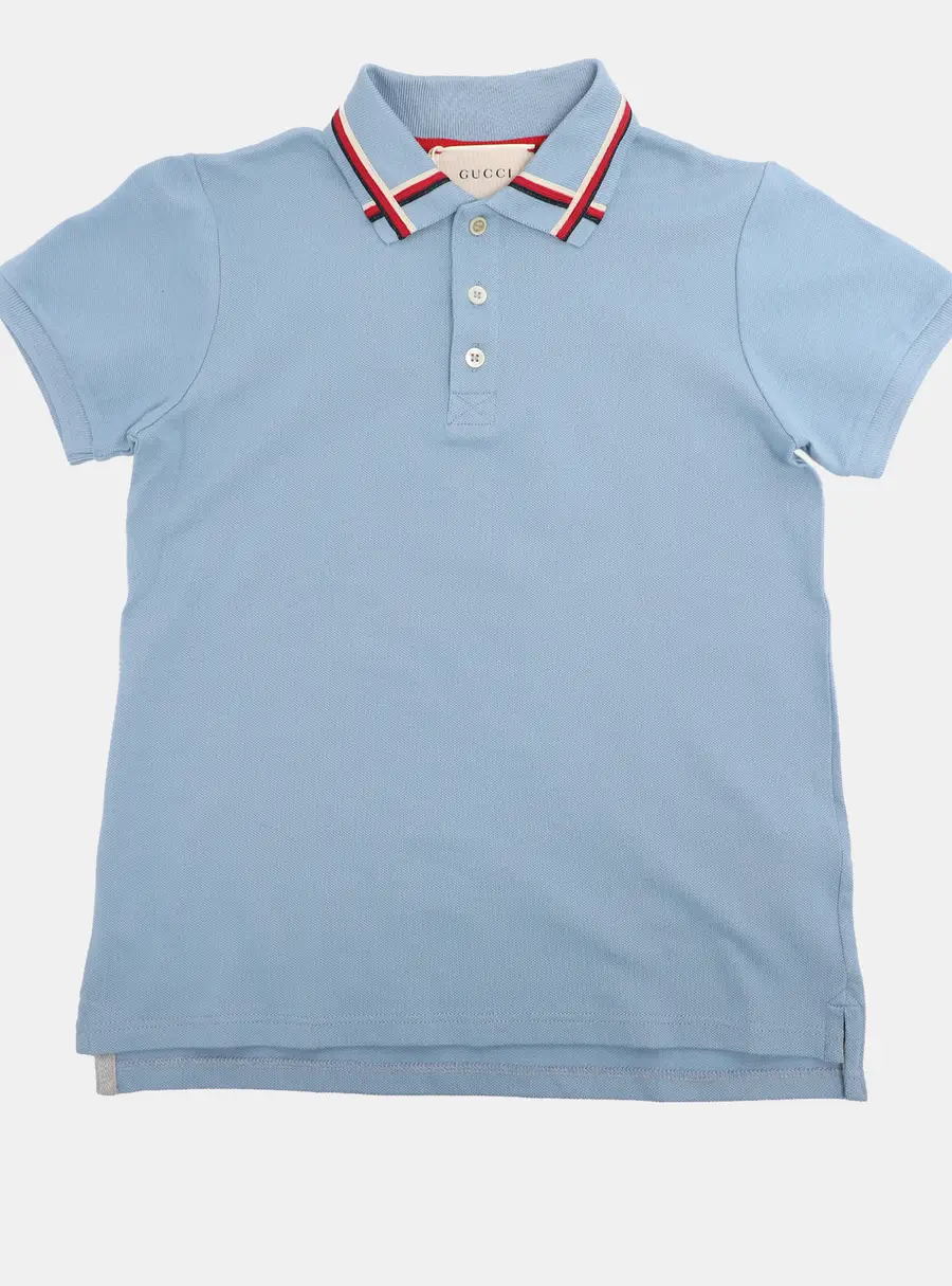 Gucci Powder Blue Web Collar Jersey Polo T-Shirt 8 Yrs