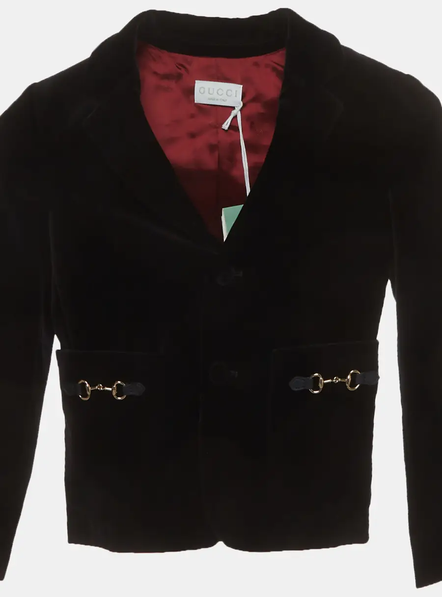 Gucci Kids Black Velvet Horsebit Trim Jacket 5 Yrs