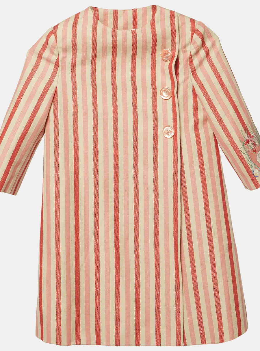 Gucci Kids Pink Striped Linen Blend Coat 6Yrs