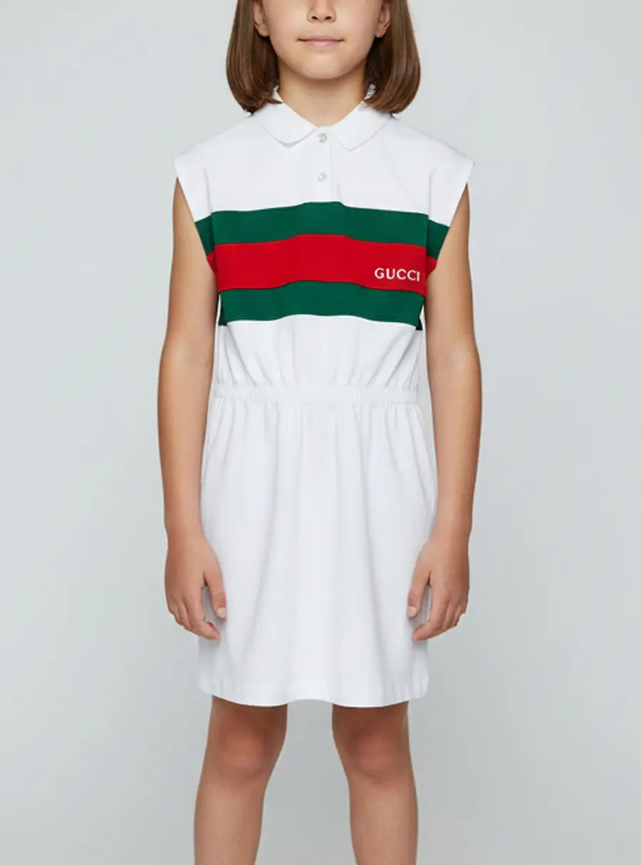 Gucci Kids White Cotton Logo Web Detail Dress Size 5 Yrs