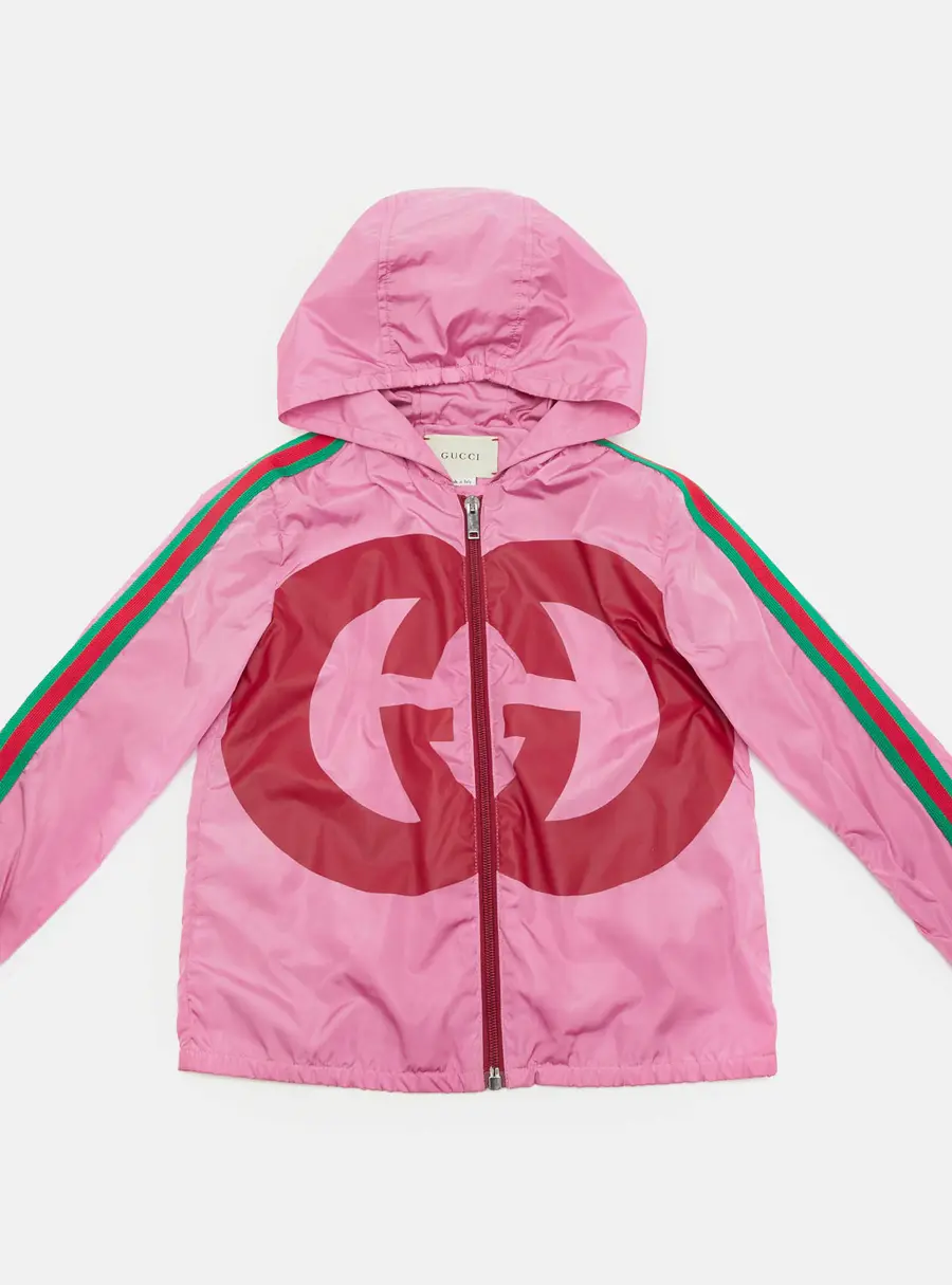 Gucci Kids Pink GG Logo Nylon Hooded Jacket Size 5 Yrs