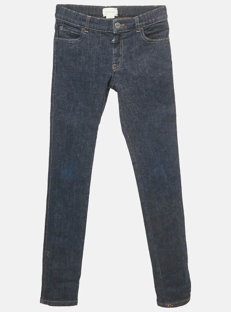 Gucci Navy Blue Web Trim Folded Hem Denim Jeans 10 Yrs 23"
