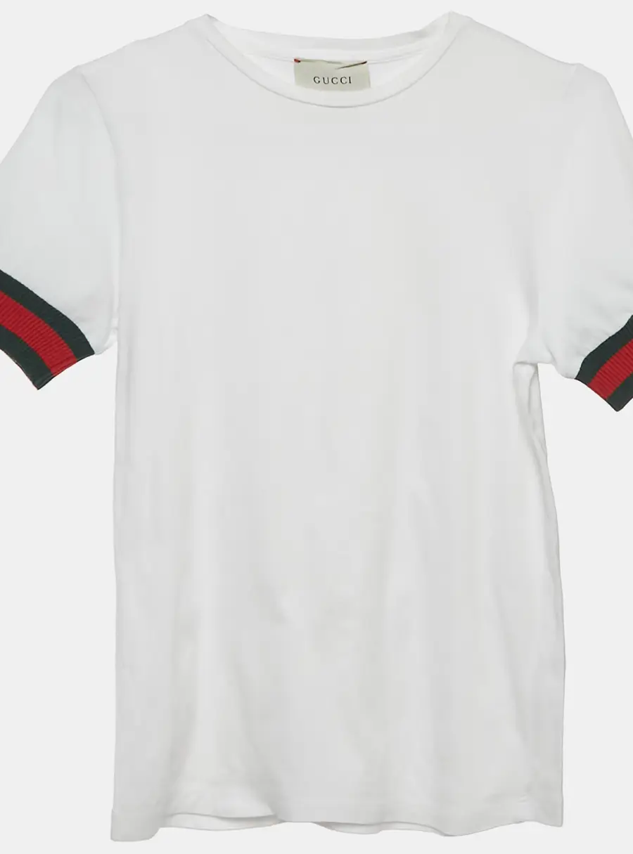 Gucci Kids White Web Trim Sleeve Jersey T-Shirt 10 Yrs