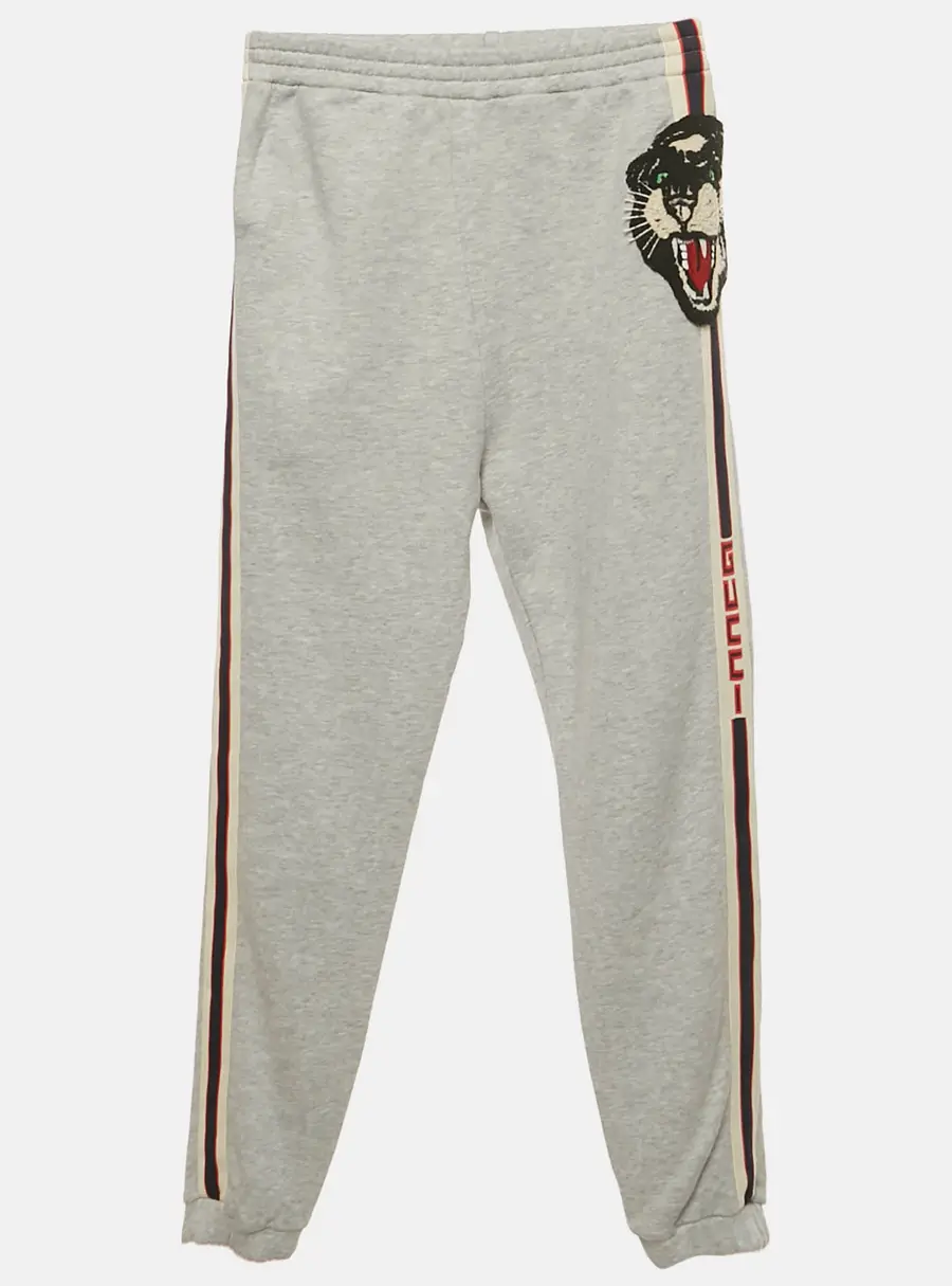Gucci Kids Grey Big Cotton Jersey Cat Applique Sweatpants 10 Yrs