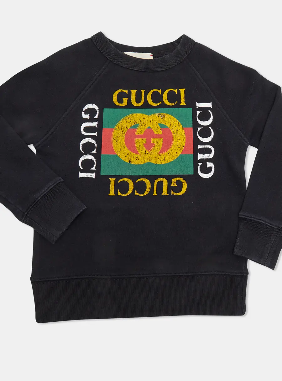 Gucci Kids Black Logo Print Cotton Sweater 4Yrs