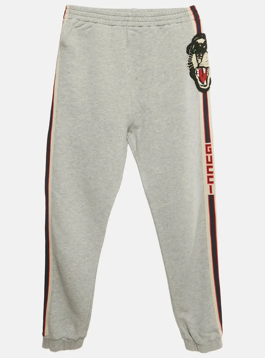 Gucci Kids Grey Cotton Tiger Applique Joggers 10Yrs