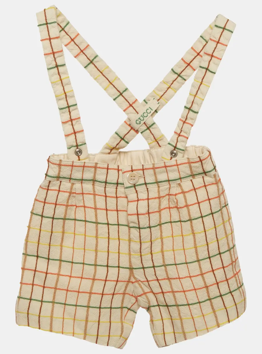 Gucci Kids Beige Checked Wool Suspender Shorts 9-12 M